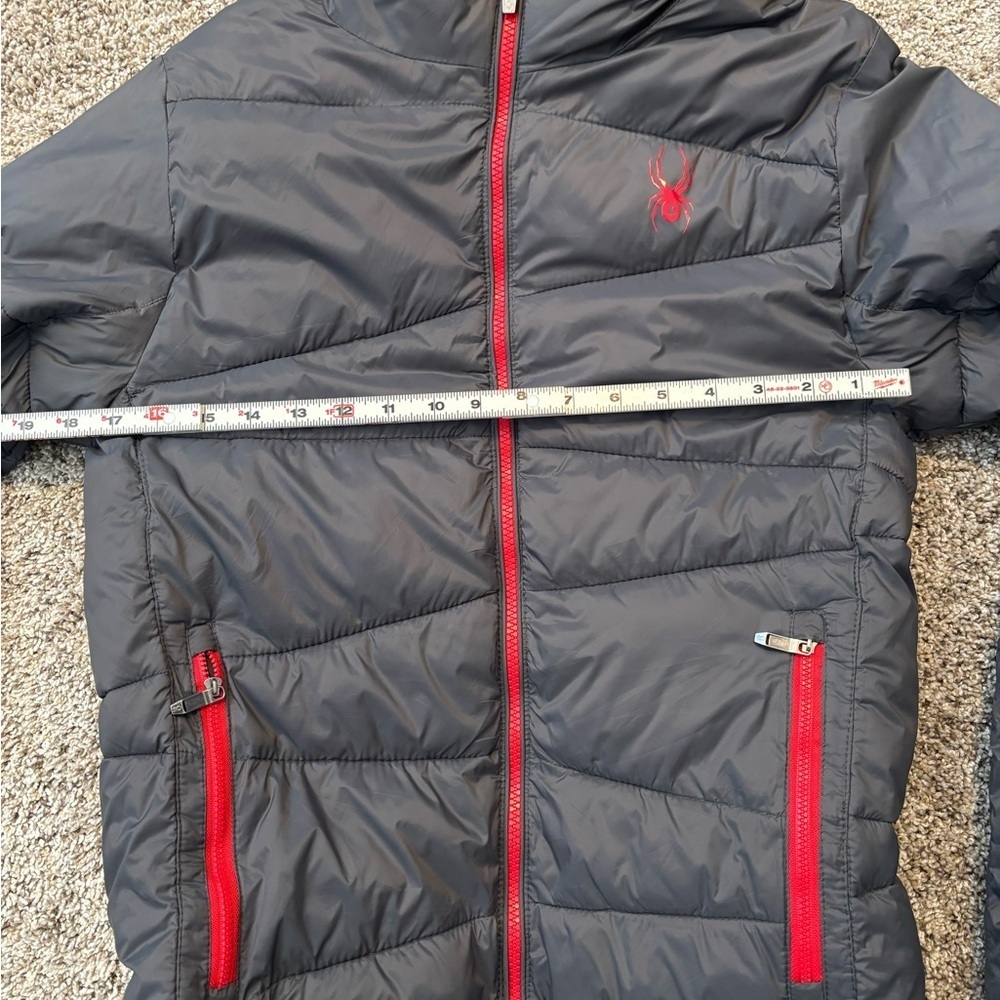 Spyder Men Charcoal and Crimson Puffer Jacket - Picture 7 of 14